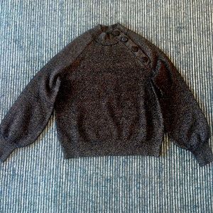 Sezane black and gold shimmer sweater with side button accents XXS